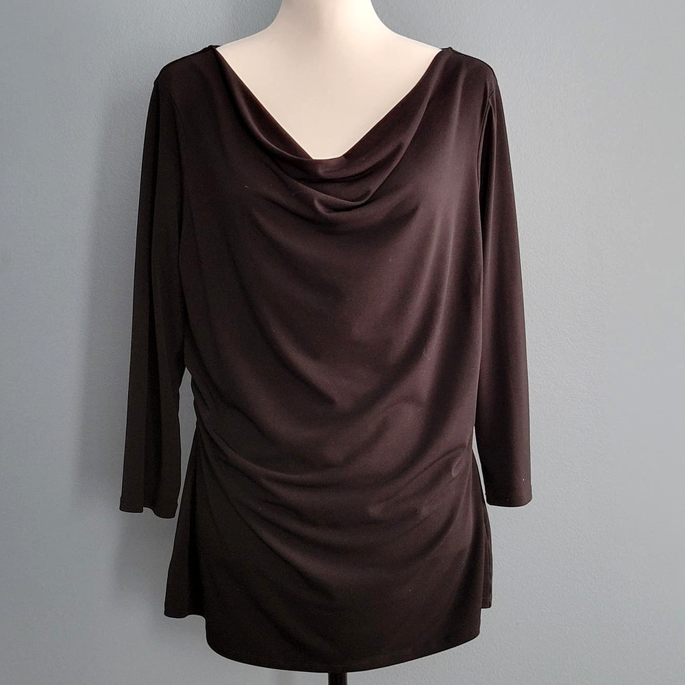 New York & Company Stretch Women's Black 3/4 Sleeve Cowl Neck Blouse; XL